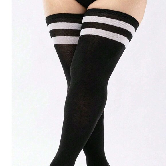 Plus Size Athletic Striped Thigh-High Socks - Picture 3 of 7